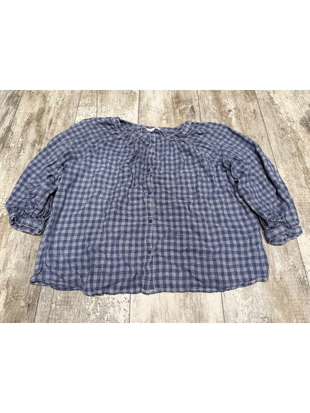 BeachLunchLounge L Blue Gingham Button Blouse Cottagecore